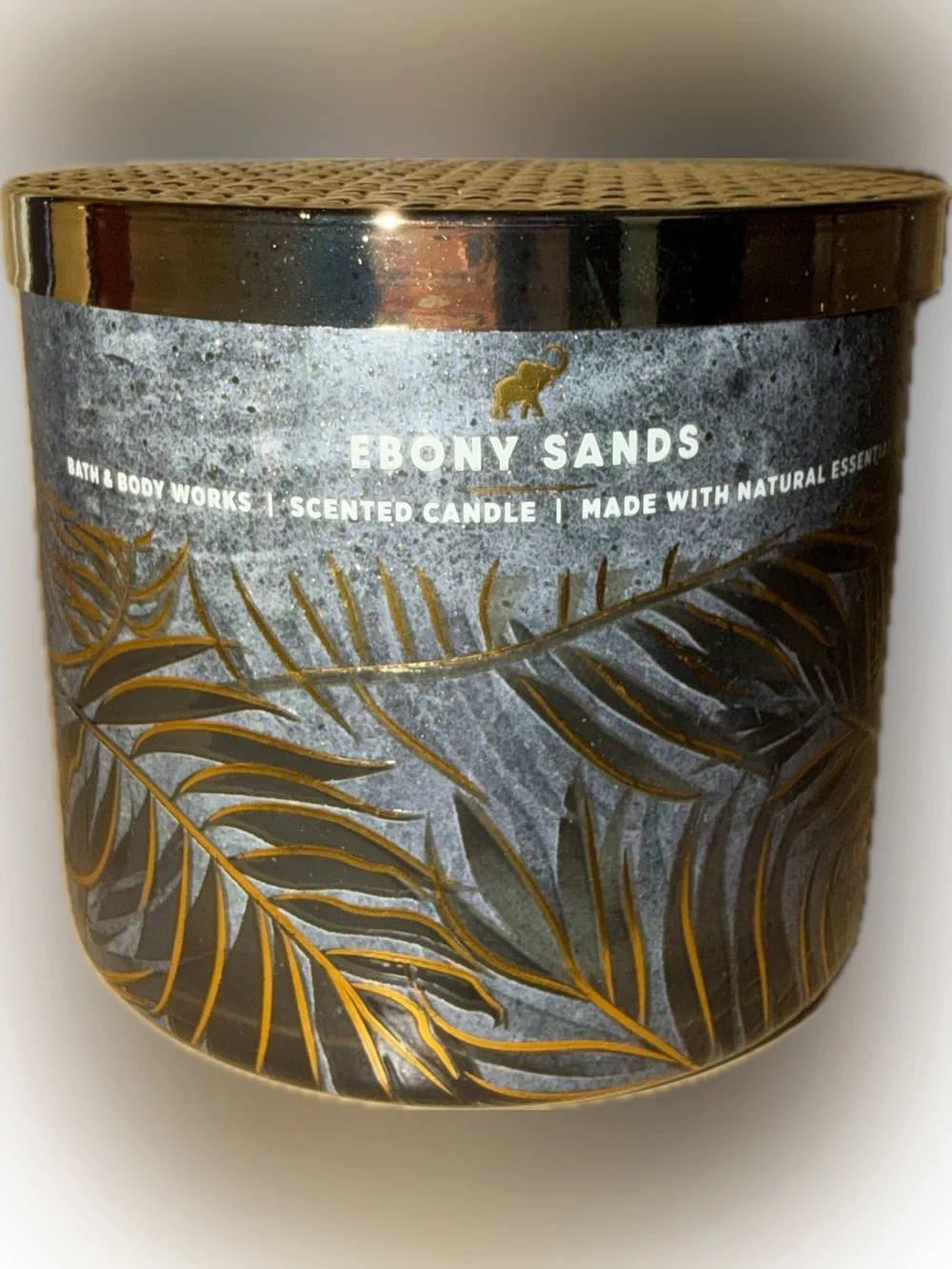 Bath & Body Works Ebony Sands Candle - Gold and Gray Leaf Design
